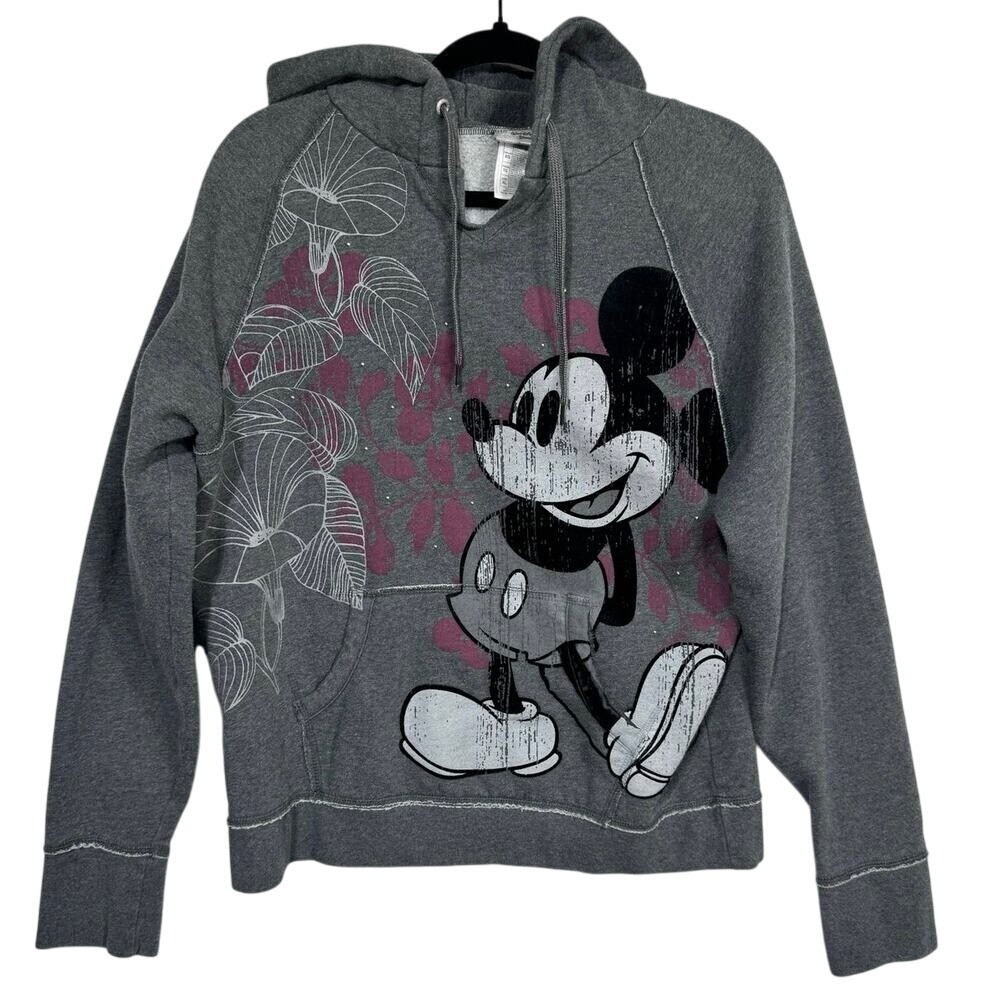 Disneyland Mickey Mouse Graphic Hoodie Gray‎ Pullover Sweatshirt Women's XL
